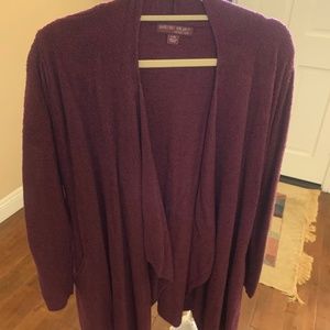 Barefoot Dreams Cozychic Lite Plum Waterfall Soft Wrap Cardigan, Size L/LX